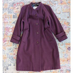 London Fog 100% Virgin Wool Women's Trench Coat Size 16 Vintage Plus Size Purple